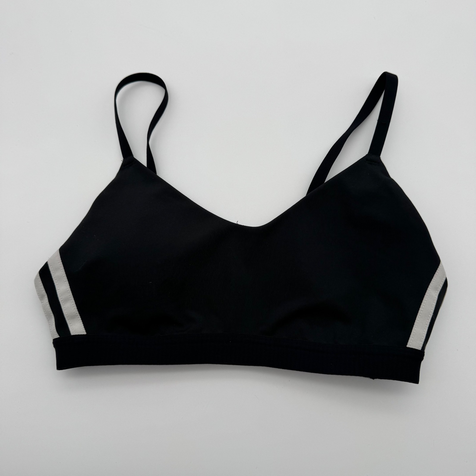 Adidas Womens Black White Striped V-Neck Adjustable Strap Sports Bra Logo Xs